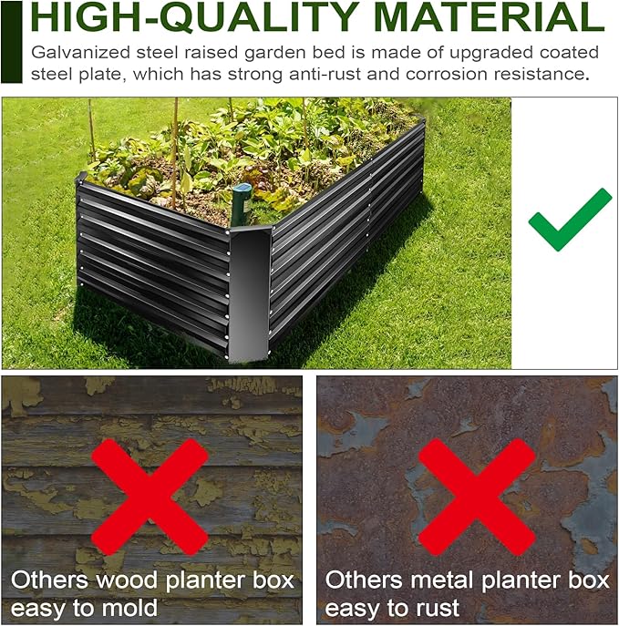 EDOSTORY Metal Raised Bed Garden Bed Kit 6x3x2ft Tall Galvanized Planter Raised Garden Boxes Outdoor Large Metal Raised Garden Beds for Flowers Vegetables Herbs