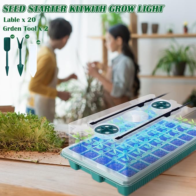 2 Packs 80 Cells Seed Starter Trays Kit with 4 Grow Light Seed Starter Kit Seedling Starter Trays with Humidity Dome and 80 Pcs Peat Pellet for Garden Seeds Propagation Seedlings