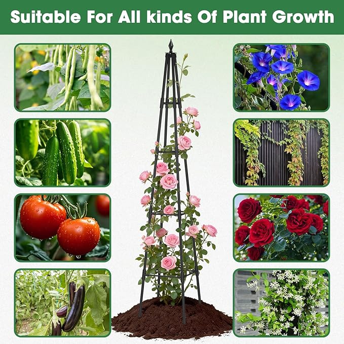 Obelisk Trellis for Climbing Plants 6 FT Garden Trellises with 16mm Thickened Plastic-Coated Metal Pipes Trellis for Climbing Potted Plant Vine Flower Rose Vegetable Tomato Cucumber Outdoor Indoor