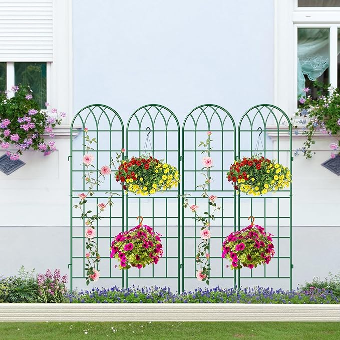 SUNYRISY 4Pack Metal Garden Trellis for Climbing Plants Outdoor 59x16in Metal Plant Support for Flowers Tomato Cucumber Rose Vegetable Garden Courtyards Lawns Decoration Green