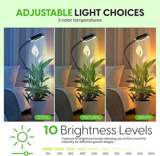 OSANI 24 Gooseneck Long Arm Grow Light 48 Wide Coverage 6000K Full Spectrum LED Grow Lights for Indoor Plants with Red Blue LEDs 10-Level Dimmable Auto Timer USB &amp Adapter Grow Lights Indo