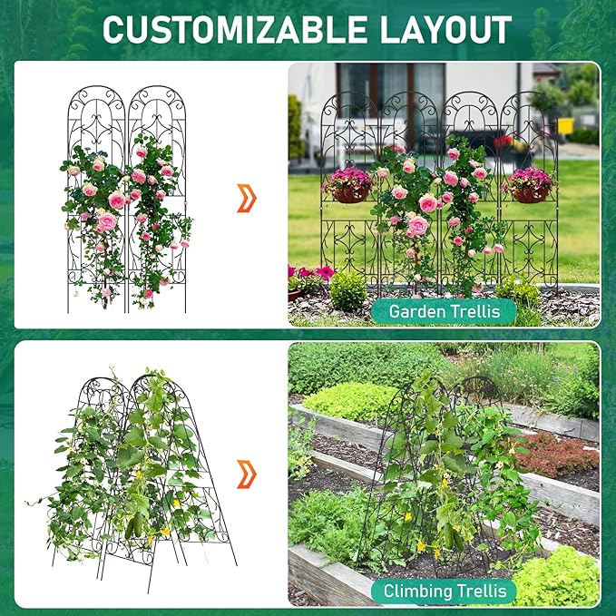 DoCred 4 Pack Garden Trellis for Climbing Plants 59 x 16 Metal Plant Trellis for Plant Support Large Decorative Outdoor Trellis for Vegetable Flower Rose Vine
