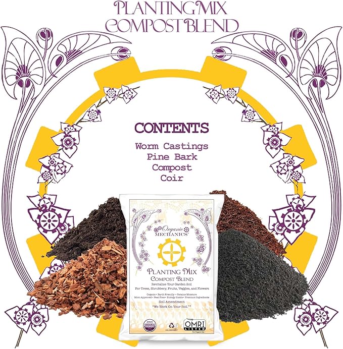 Organic Mechanics Planting Mix Compost Blend 1 Cu Ft - Revitalizes Garden Soil with Compost Pine Bark Coconut Coir and Worm Castings for Raised Beds Gardens &amp More - Peat-Free &amp Eco-Frien