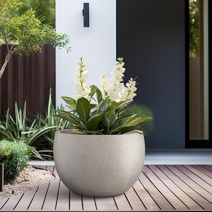 Kante 15.7 Dia Round Concrete Planter Outdoor/Indoor Large Bowl Plant Pots with Drainage Hole and Rubber Plug for Garden Patio Balcony Home Weathered Concrete
