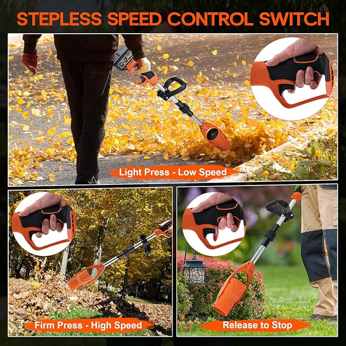 CHANGE MOORE 21V Cordless Leaf Blower with Battery and Charger Foldable 550W Brushless Motor Handheld Electric Blowers 2X 3Ah Batteries Portable Leaf Blower for Lawn Care Garden Garage Orange