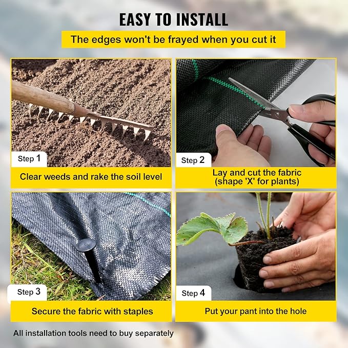 Happybuy 6.5FTx330FT Premium Weed Barrier Landscape Fabric Heavy Duty 3.2OZ Woven Weed Control Gardening Mat High Permeability Good for Flower Bed Geotextile Fabric Driveway Fabric Ground Cover