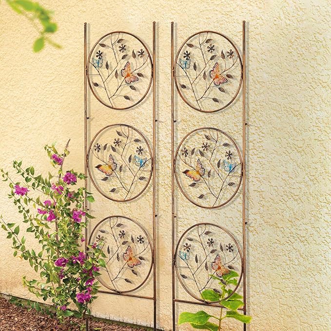 Set of 2 Butterfly Metal Garden Trellis for Climbing Plants Decorative Vegetables Flowers Vine Trellis for Outdoor Patio 55'' H x 12.4'' W