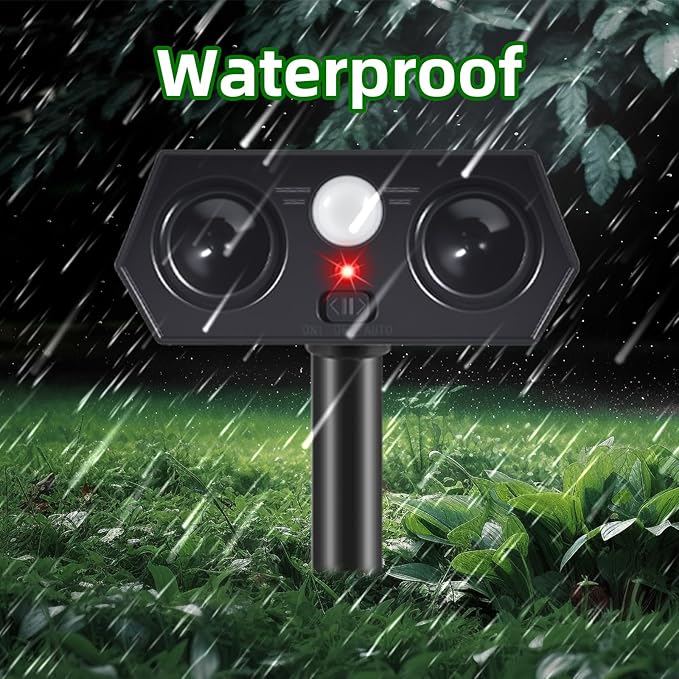 Solar Ultrasonic Animal Repellent Outdoor Deer Cat &amp Rabbit Deterrent with PIR Sensor Squirrel Raccoon Skunk &amp Dog Repeller for Yard Armadillos Scare Devices for Lawn (4 Pack)