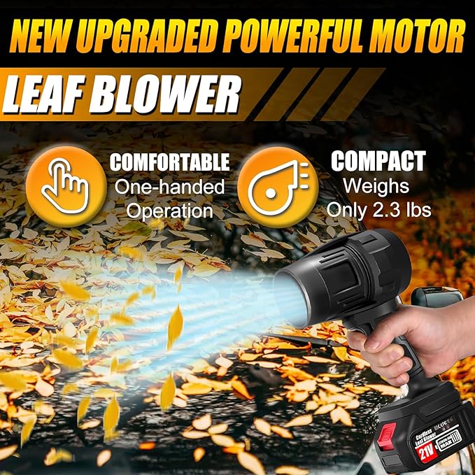 Cordless Leaf Blower with 2 x 4.0Ah Battery and Charger 600000 RPM Turbo Air Jet Blower Lightweight Handheld Blower with Adjustable Speed for Patio Cleaning Lawn Care Car Blowing Leaves and Dust