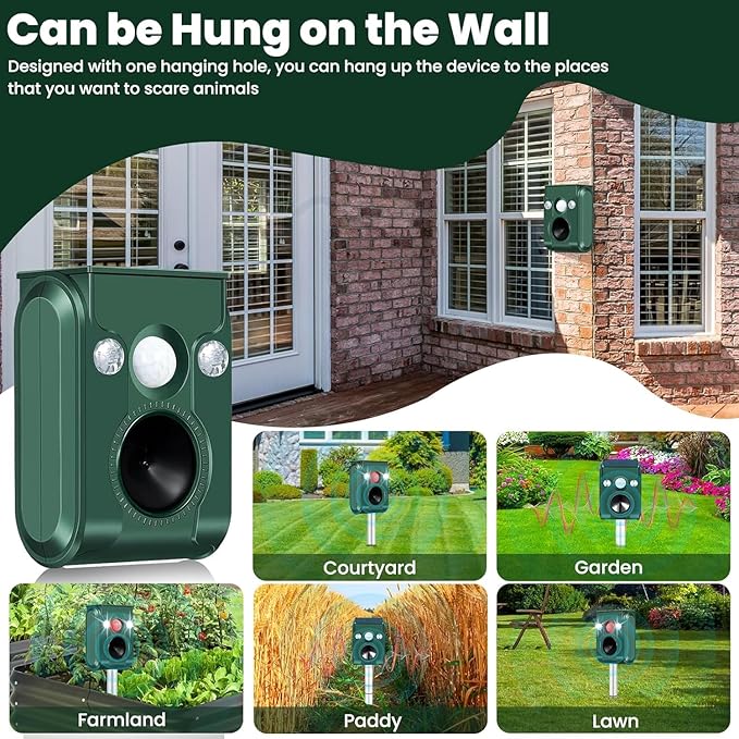 Cat Repellent Outdoor 2 Pack Solar Animal Repeller Ultrasonic with Motion Sensor and Flashing Light - Waterproof Skunk Deer Bird Raccoon Squirrel Cat Deterrent for Yard Garden Farm