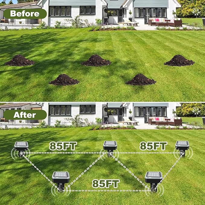 8 Pack Ultrasonic Mole RepellentSolar Powered Gopher Mole Repellent Stakes for ChipmunksSnakeGophersVolesWaterproof Sonic Moles Deterrent for Home GardenYard(8 Pack)