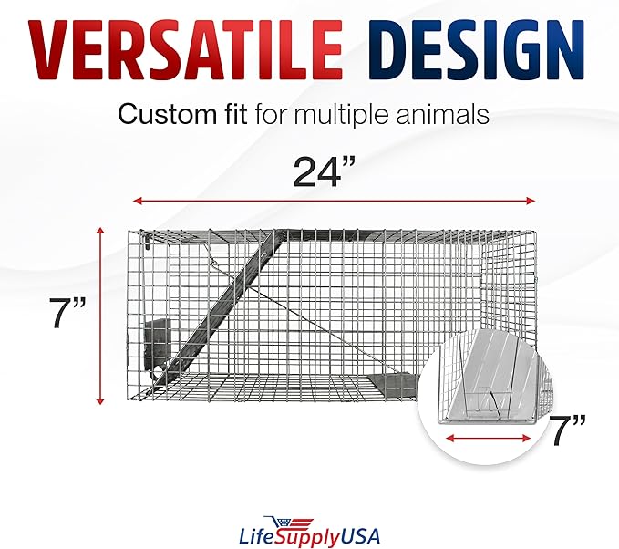 Heavy Duty Catch Release Large Live Humane Animal Cage Trap (24 x 7 x 7)