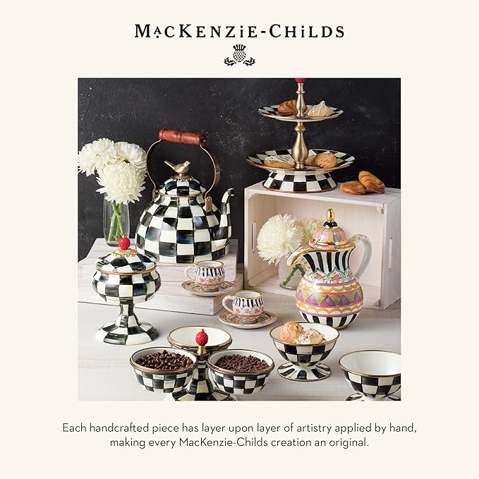 MACKENZIE-CHILDS Enamel Garden Pot Planting Pot for Plants and Flowers Small Black-and-White Courtly Check