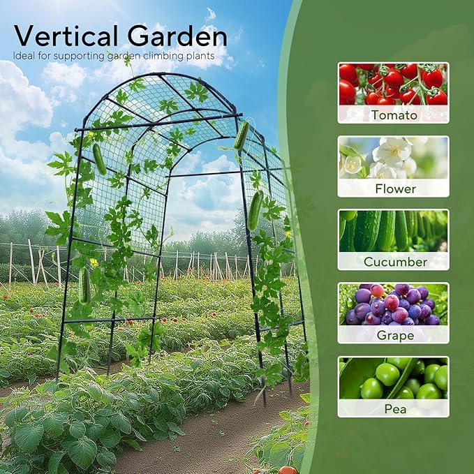 Garden Arch Trellis for Climbing Plants Outdoor 7.8 ft Tall Cucumber Trellis for Raised Bed Plastic-Coated Metal Plant Support Vegetable Squash Pea Bean Grape Vine Arbor Black