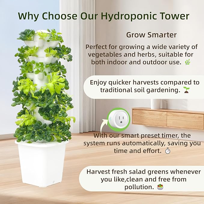 Hydroponic Growing System Kit - Hydroponic Tower Indoor Smart Vertical GardenHydroponic Vegetable System35 Pods Automatic Timer Gardening Gift