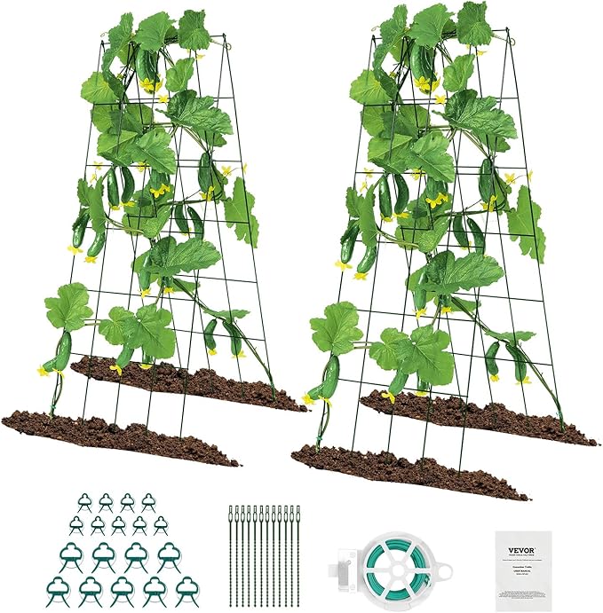 VEVOR Cucumber Trellis for Climbing Plants39 H x 32 W Foldable Cucumber Trellis Set with Twist Ties Metal Garden Trellis for Raised Bed Outdoor Plant Grow Support for Tomato Vegetable(2 Pack)