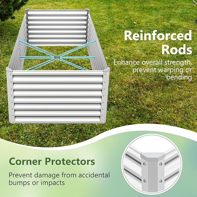 Giantex 6x3x2ft Raised Garden Bed Large Metal Elevated Rectangular Planter Bed 271 Gallon Capacity Outdoor Planting Garden Box for Vegetable Flower Herb Grow (Silver)