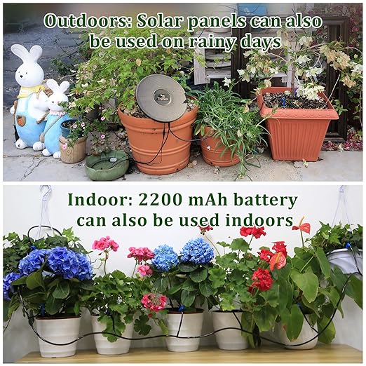 Solar Irrigation System TRJZWA 2 Pack Automatic Drip Irrigation Kit for Outdoor/Indoor Garden Watering System with Water Level DetectionDrip Irrigation System for 15 Potted Plant with 15m Water Hose