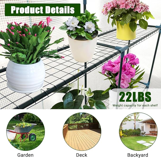 Walk-in Greenhouse for Outdoors Small Green House Outdoor with 3-Tier Shelves Roll-Up Zippered Door &amp Mesh Window All-Season Plant House for Vegetables Herbs Flowers for Patio Backyard Gardenin