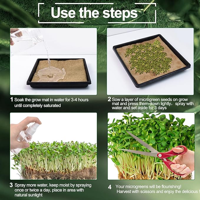 64PCS Microgreens Kit 5 X 5 Hydroponic Sprouting Pads Microgreen Grow Mat Indoor Organic Production for Microgreen Starter Tray Wheatgrass Sprouts