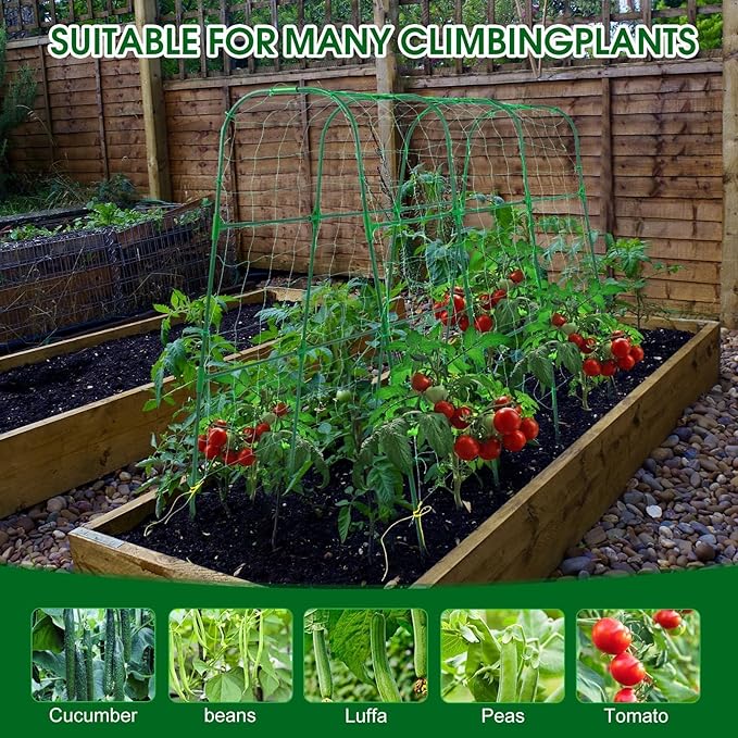 Garden Trellis for Climbing Plants Outdoor Cucumber Trellis for Raised Bed Garden Arch Trellis Support for Cucumbers Tomatoes Beans Peas 50x48 inch Metal Trellis with Netting Green