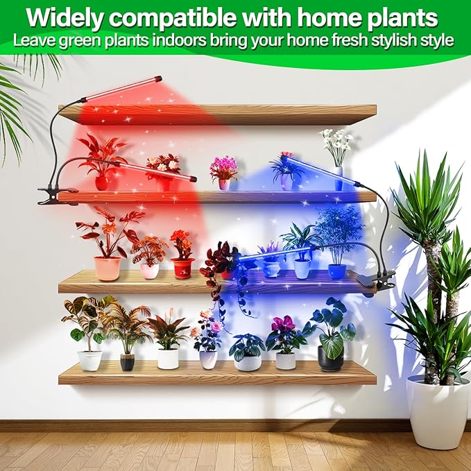 AUXTINGS LED Grow Lights for Indoor PlantsFull Spectrum 2 Heads Plant Growing Lamp with 3/6/9H Auto Timer 10 Dimmable Modes &amp 3 Light Settings Seed Starting Grow Lights for Indoor Gardening
