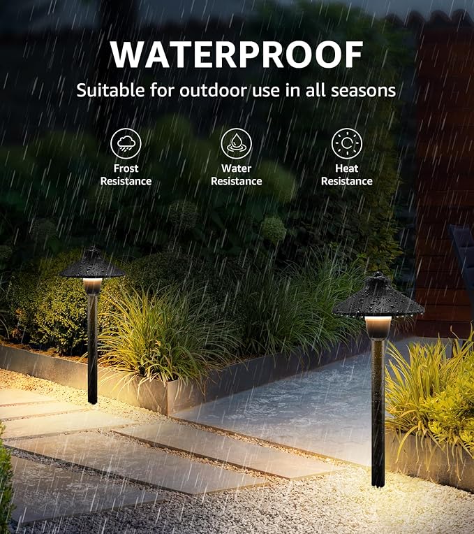 SUNVIE Low Voltage Pathway Lights LED Landscape Lighting 3000K Waterproof Landscape Path Lights 3W Landscape Lighting for Walkway Yard ETL Listed Cord 12 Pack