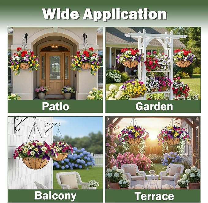 4 Pack 8 Inch Hanging Baskets for Plants Outdoor Metal Hanging Planter Basket with Coco Coir Liner Hanging Flower Baskets for Garden Patio(Modern)