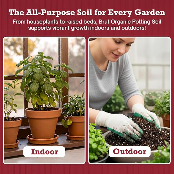 Brut Organic Potting Soil 1 CU FT – Premium Plant Soil with Organic Worm Castings Trace Minerals &amp Perlite – Chemical-Free Filler-Free – Ideal Potting Mix for Indoor &amp Outdoor Plants – Pack