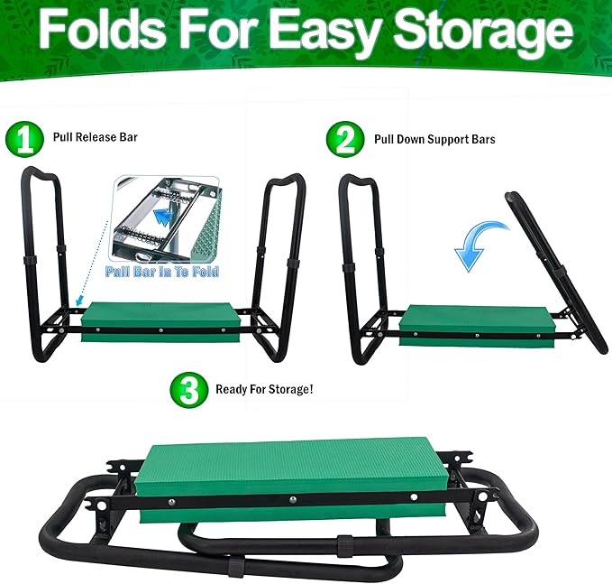 5 STAR SUPER DEALS Adjustable Garden Kneeler &amp Seat with Handles - Heavy-Duty Outdoor Foldable Portable Garden Stool with Thick EVA Foam Pad Multi-Purpose Gardening Bench for Kneeling and Sittin