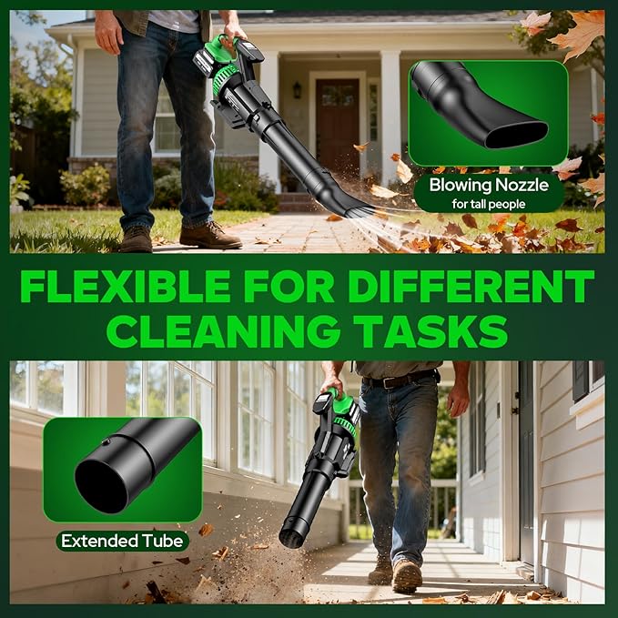 Leaf Blower Cordless with 2X 5500 mAh Battery and Charger 710 CFM/180 MPH Brushless Electric Leaf Blower with Shoulder Strap 3-Speed Modes Powerful Handheld Blowers for Lawn Garden Yard Care