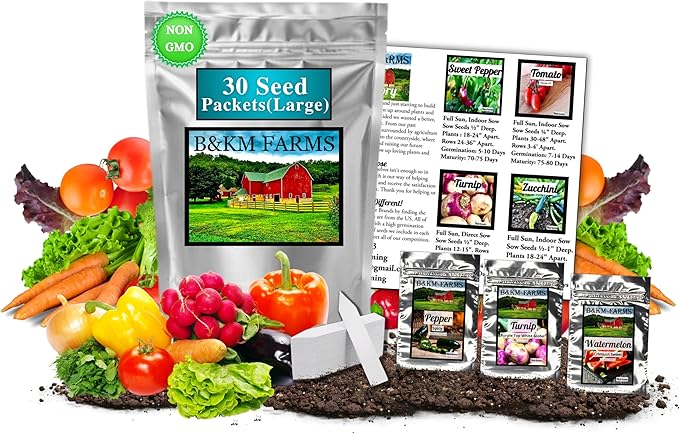 B&ampKM Farms Heirloom Seed Vault 20 Varieties 20000+ Non-GMO Seeds Long-Term Storage (Survival/Prepper Large)