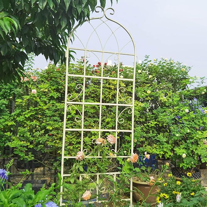 2 Pack Large Garden Trellis 86.7 H x 19.7 W Heavy Duty Rustproof White Iron Plant Trellis for Potted Plant Support Metal Climbing Rose Trellis Vine Vegetable Cucumber