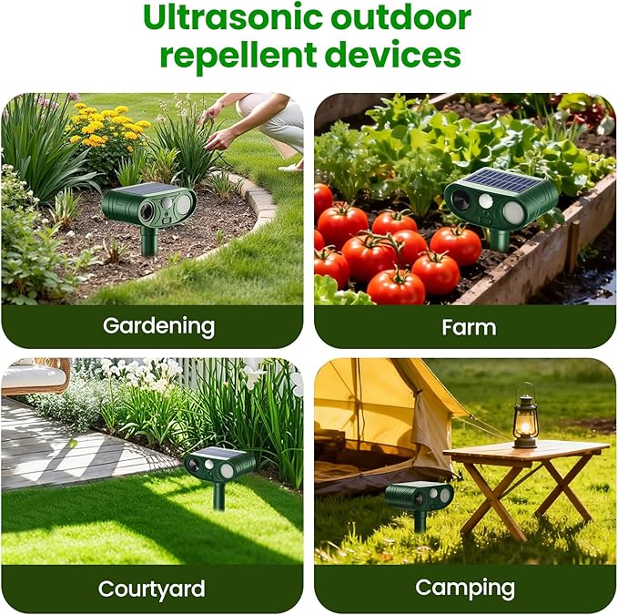 2026 Upgraded Solar Ultrasonic Animal Repellent Outdoor Deer Cat Repellent with Motion Sensor Flash LightIP65 Waterproof Repeller Keep Rodent Squirrel Raccoon Opossum Skunk Out of Yard Farm (2)