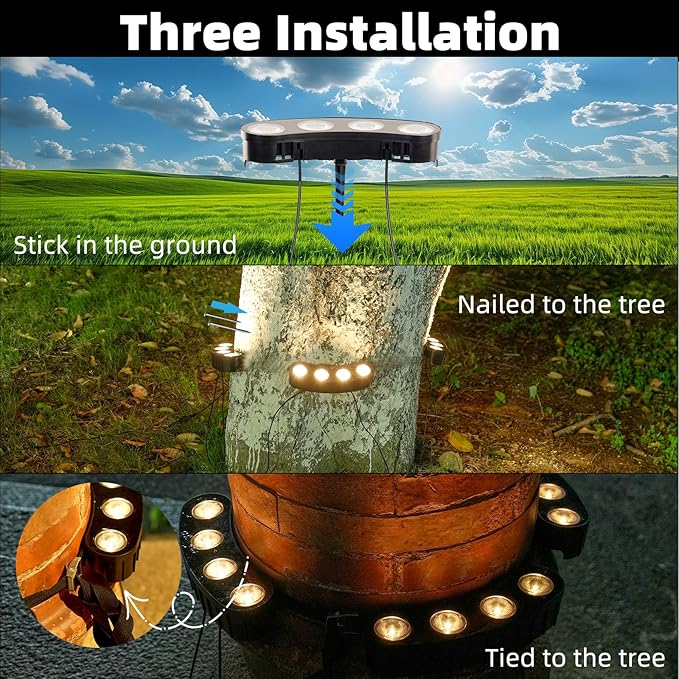Solar Palm Tree Lights Outdoor 2000MAH Ring LED Landscape Uplights for Tree IP65 Waterproof 2-In-1 (Sticked&ampTied) Upgraded COB Flood Spotlights for Pathway Garden Yard Decor（Warm-White）