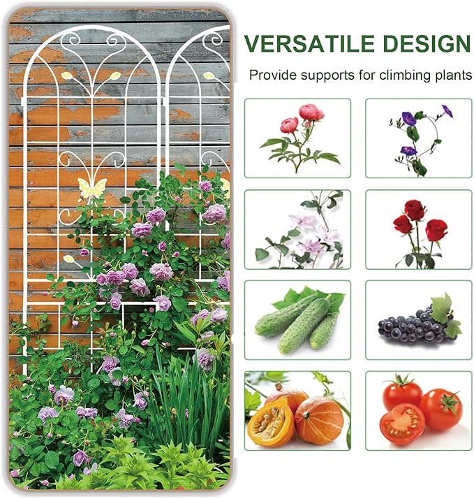 4 Pack Metal Garden Trellis 86.7 x 19.7 Rustproof Trellis for Climbing Plants Outdoor Flower Support Cream White