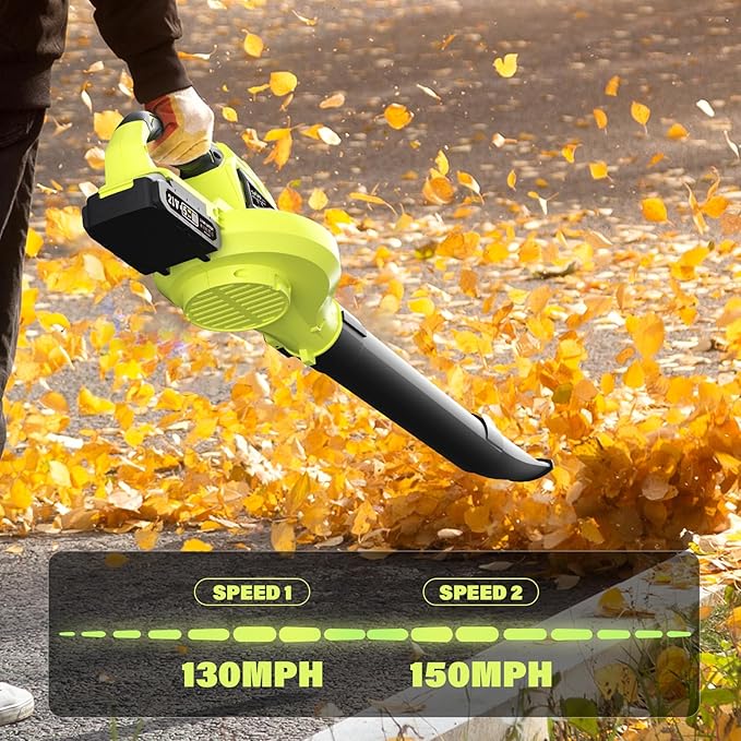 SOYUS Leaf Blower 20V Leaf Blower Cordless with 2x2.0Ah Battery and Charger 150 MPH Electric Leaf Blowers with Two-Speed Mode Blowers for Lawn Care Debris Dust Cleaning(Green)