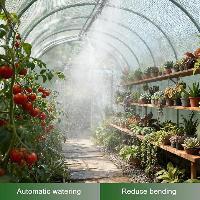 12x7x7 Walk-in Greenhouse with Watering System Heavy Duty Green House for Outdoors Portable Green Houses for Outside Winter Hot House with Metal Frame &amp Roll-up Zipper Door Screen Windows