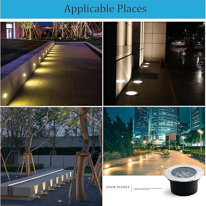 Outdoor Buried Lamp IP67 Waterproof Recessed Landscape Lights Stainless Steel Round Spotlight AC85-265V Low Voltage Floodlight for Villa Patio Lawn Lighting(Yellow Light6 W)