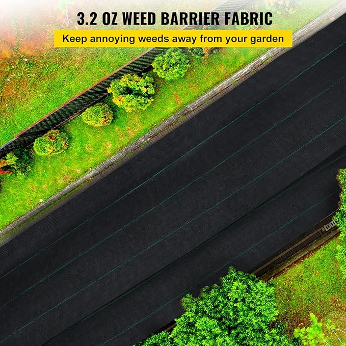 Happybuy 6.5FTx330FT Premium Weed Barrier Landscape Fabric Heavy Duty 3.2OZ Woven Weed Control Gardening Mat High Permeability Good for Flower Bed Geotextile Fabric Driveway Fabric Ground Cover
