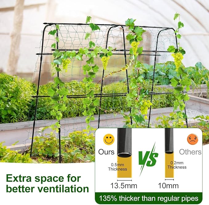 Garden Trellis for Climbing Plants Outdoor Metal Cucumber Trellis Plant Support for Outdoor Vegetables Fruits Flowers Vines Cucumber Trellis Raised Bed with Nylon Netting 63 Hx 63 L Black
