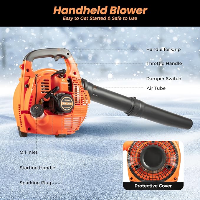 25.4CC 2 Stroke Handheld Petrol Leaf Blower Pneumatic Blower for Lawn Care Petrol Lawn Sweeper Heavy Duty Lawn Cleaner Backpack Leaf Blowers Pneumatic
