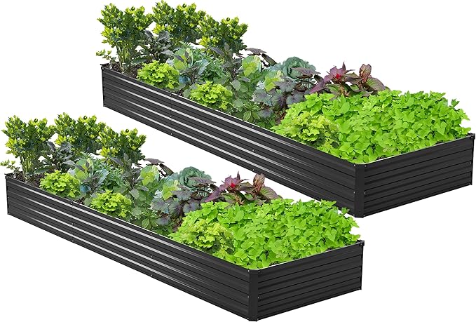 2PCS 12x3x1ft Galvanized Raised Garden Bed Kit Galvanized Planter Raised Garden Boxes Outdoor Large Metal Raised Garden Beds for VegetablesBlack