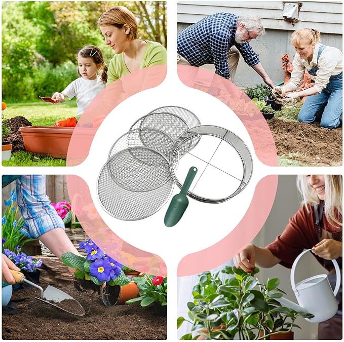 Metal Garden -Garden Soil Sifter - Quick-Release Stainless Steel Sieve Durable Easy-Install Design Efficient Soil Filtration | Convenient Use with Lightweight Construction | Gravel Sawdust