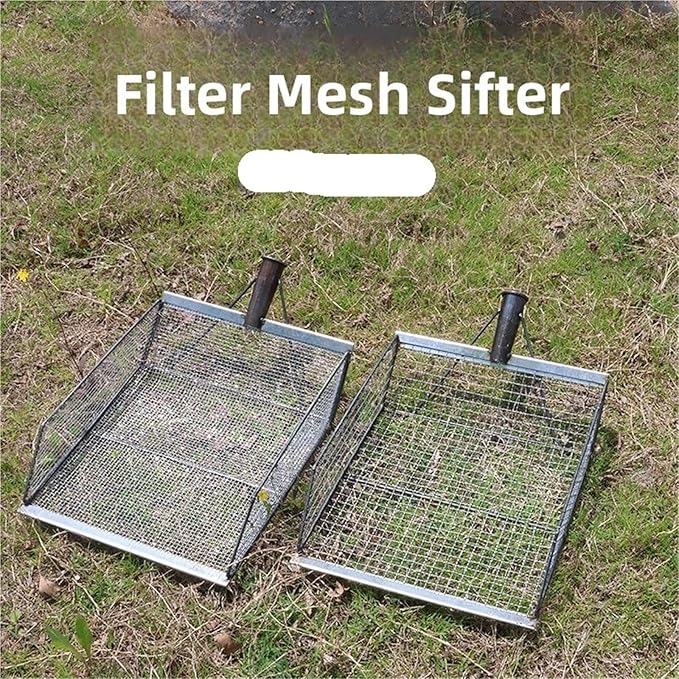 Stainless Steel Soil Sieve Large Stainl Steel Soil Leaching Tool Farm Work Iron Ovel Sieve Sand Filter Screen Corn Garden Tools(Screen-mesh 0.6x0.6cm+1.2 Wooden Stick)