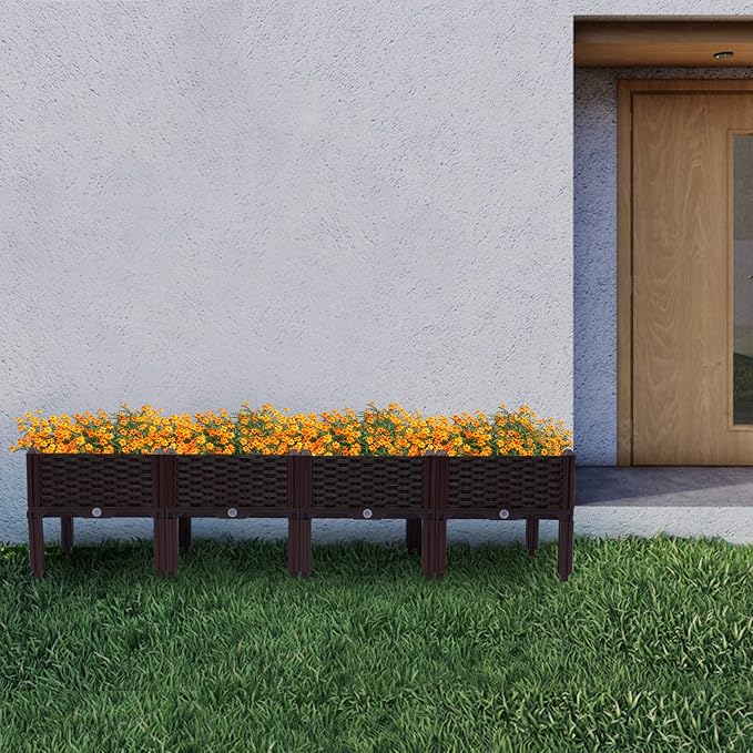 61.5x15.5x15in Raised Garden Beds Outdoor Polypropylene Planter Boxes Outdoor Planter Boxes for Vegetables Flowers Herbs Garden Box with Drainage System