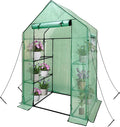 Heyfurni Walk in Greenhouse with ShelvesWalk-in Plant Green House with Durable Green PE Cover 3 Tiers 6 Shelves Stands with Ground Pegs &amp Ropes for Stability 56x28x76