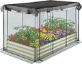 Raised Garden Bed with Plant Netting Cover 8 x 4 x 1 ft Garden Bed Cover with Zippered Door Shade Canopy &amp Frame Easy to Install for Vegetables Fruits