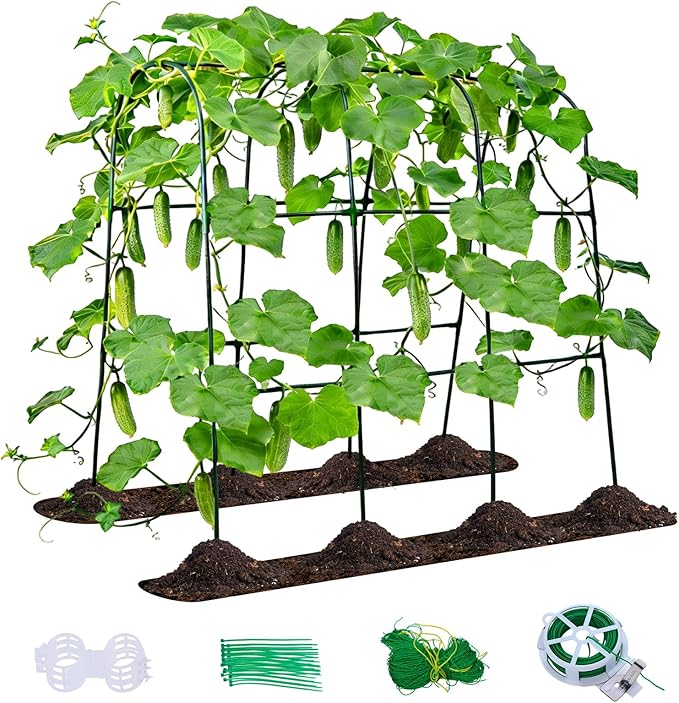 U-Shape Cucumber Trellis for Raised Beds - 47.2”x47.2”x21.6” Green Metal Arch Trellis Rust-Resistant Garden Plant Support for Climbing Vegetables Vines Flowers - Heavy Duty &amp Easy to Assemble