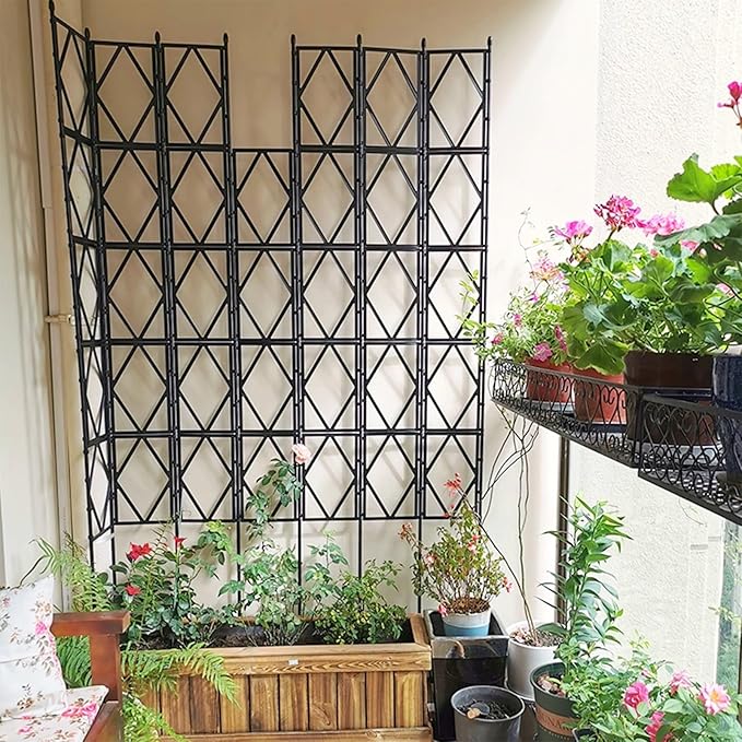 Plant Trellis for Climbing Roses/Vines Outdoor Plant Support for Balcony Potted Patio Flowers Space-Saving Foldable Vertical Garden Trellis Black(W60xH220CM(2.0x7.2FT))